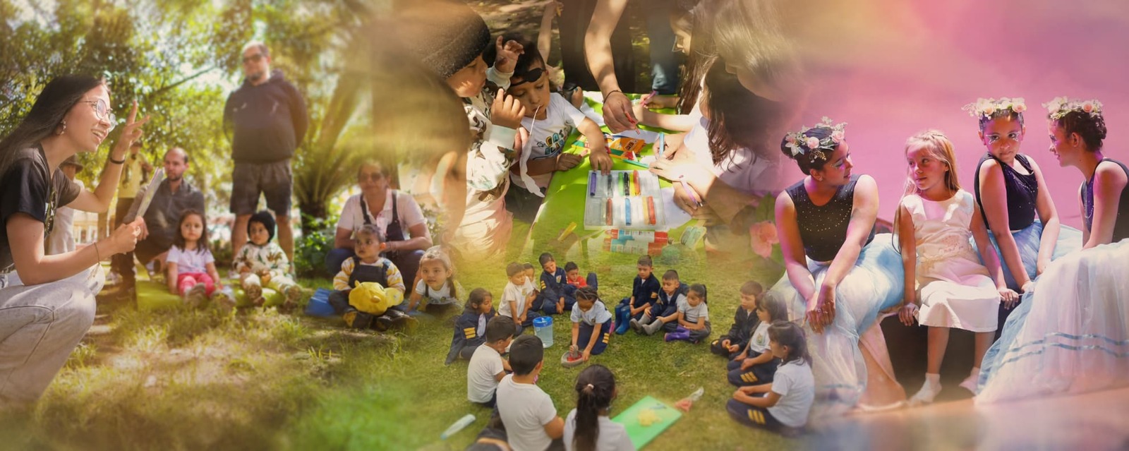Imagen con niños y adultos compartiendo